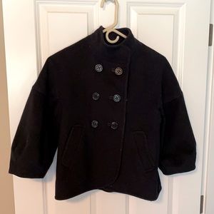 BCBG Wool Black Jacket, cropped puff-sleeved in Black
